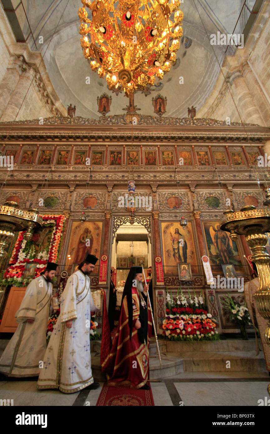 Israel, Lod, Greek Orthodox Patriarch Theophilus III at the Church of St. George on the day of St. George Stock Photo
