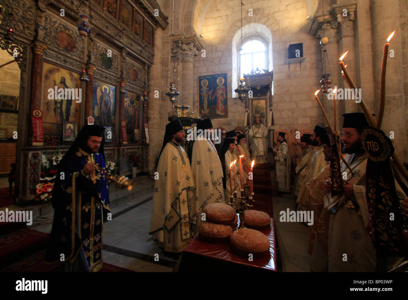 Israel, Lod, Greek Orthodox Patriarch Theophilus III at the Church of St. George on the day of St. George Stock Photo
