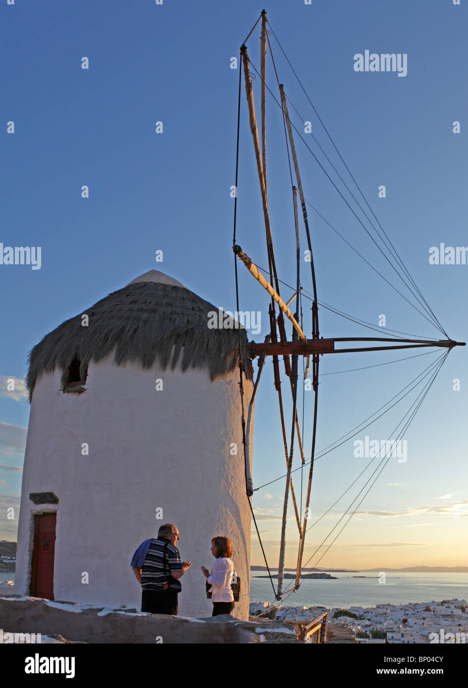 traditional windmill in Mykonos Town, Mykonos Island, Cyclades, Aegean Islands, Greece Stock Photo