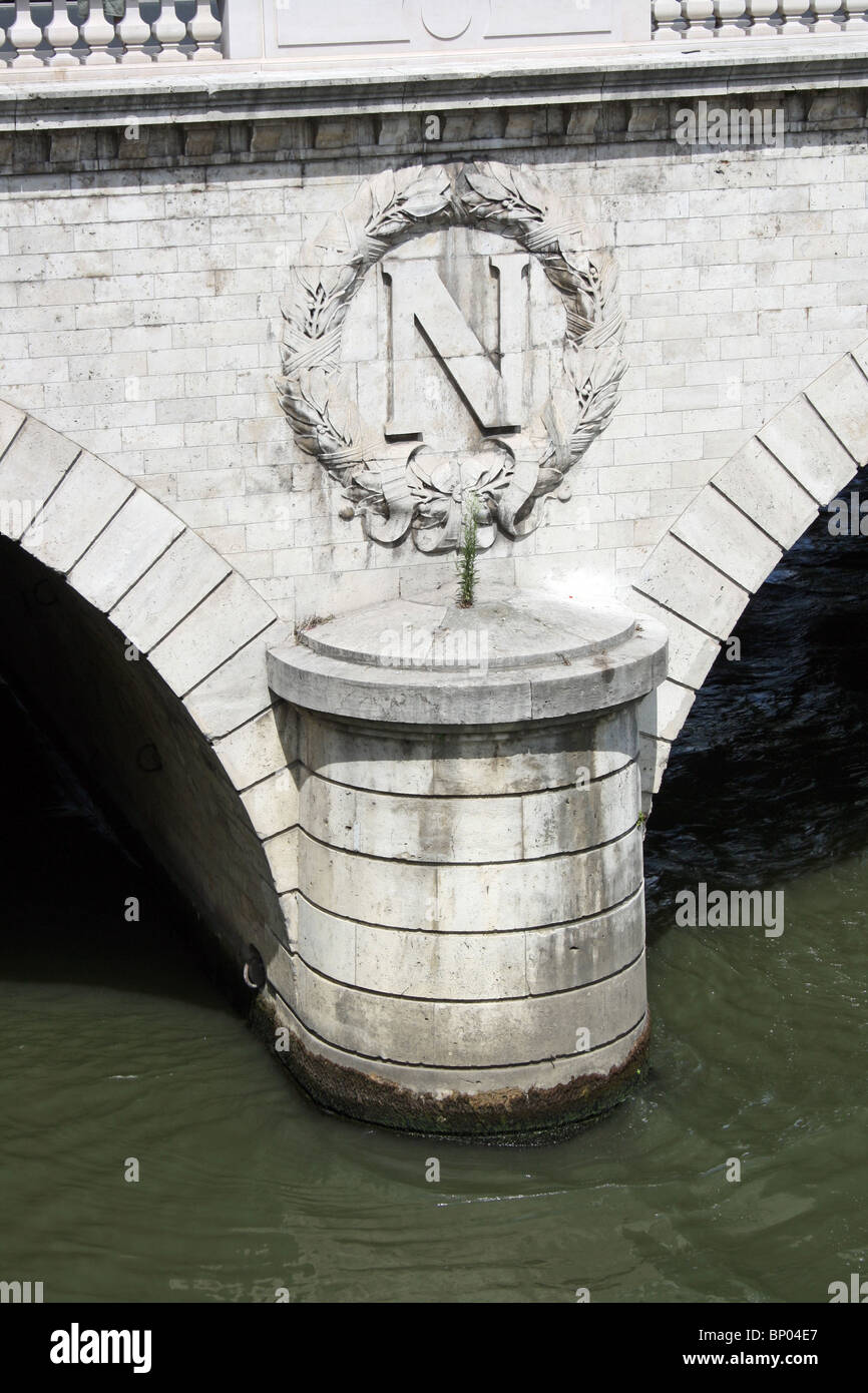 Paris, Detail of pier of Pont St Michel. Stock Photo