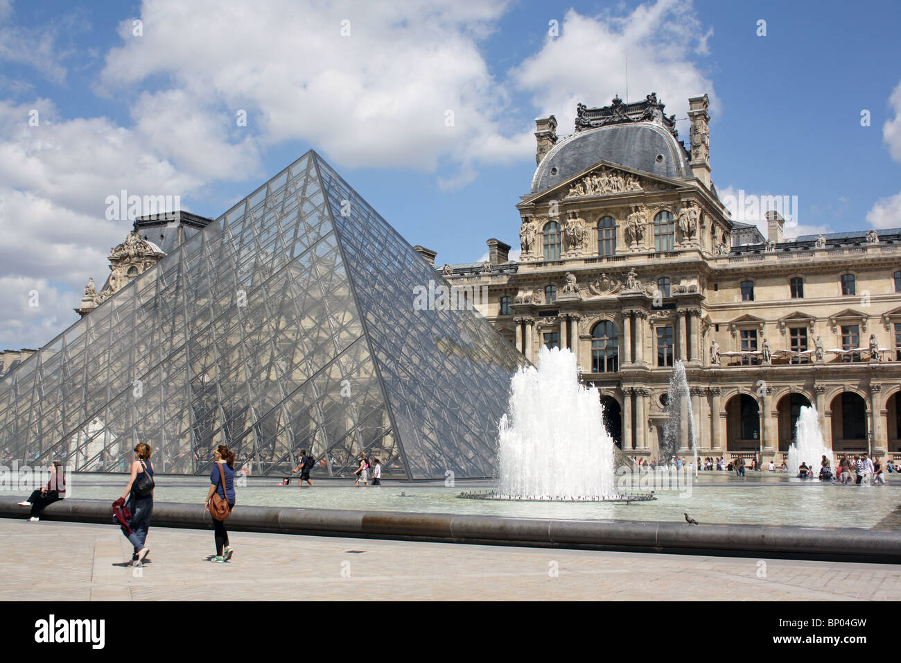 Paris, France, Palais du Louvre, Pavilion Richelieu and pyramid. Stock Photo