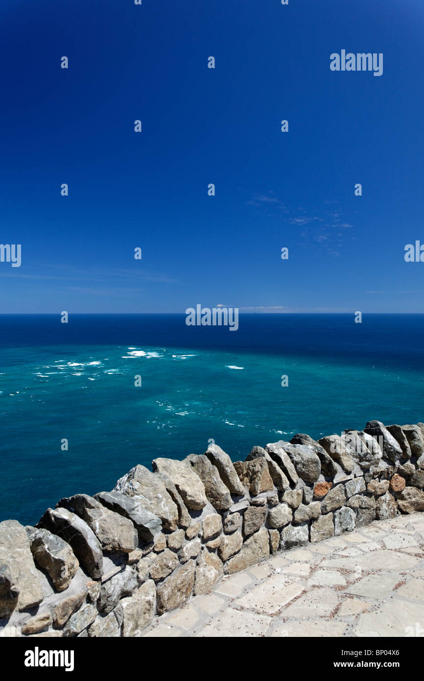 A view of the Tasman sea meeting the Pacific Ocean at Cape Reinga, New Zealand Stock Photo