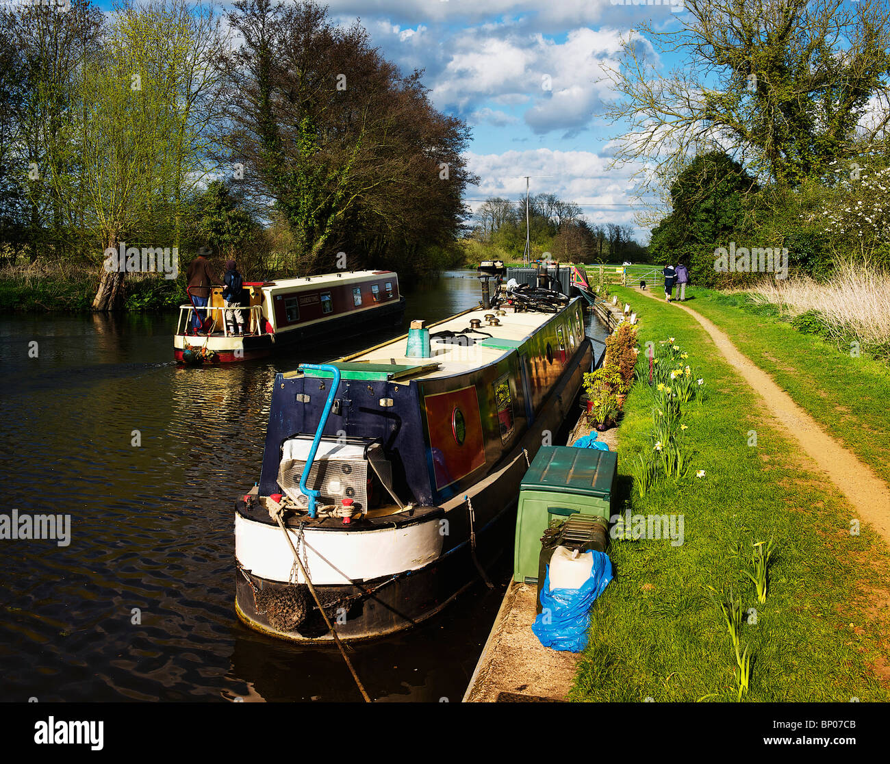 Canal boats by Tyle Mill near Sulhampstead, Berkshire Stock Photo