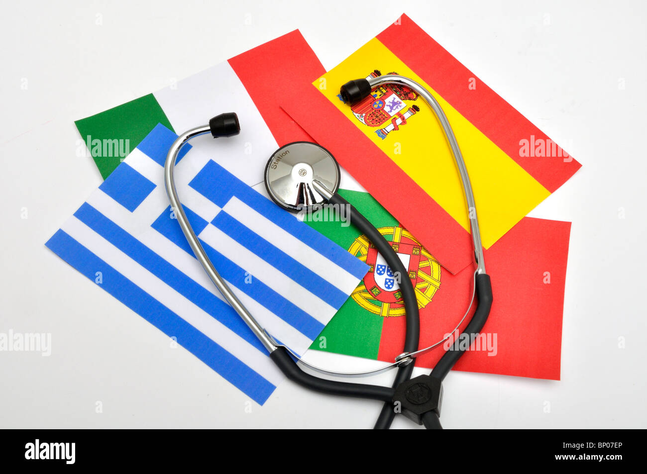 Euro Flags get a Finance Checkup Stock Photo