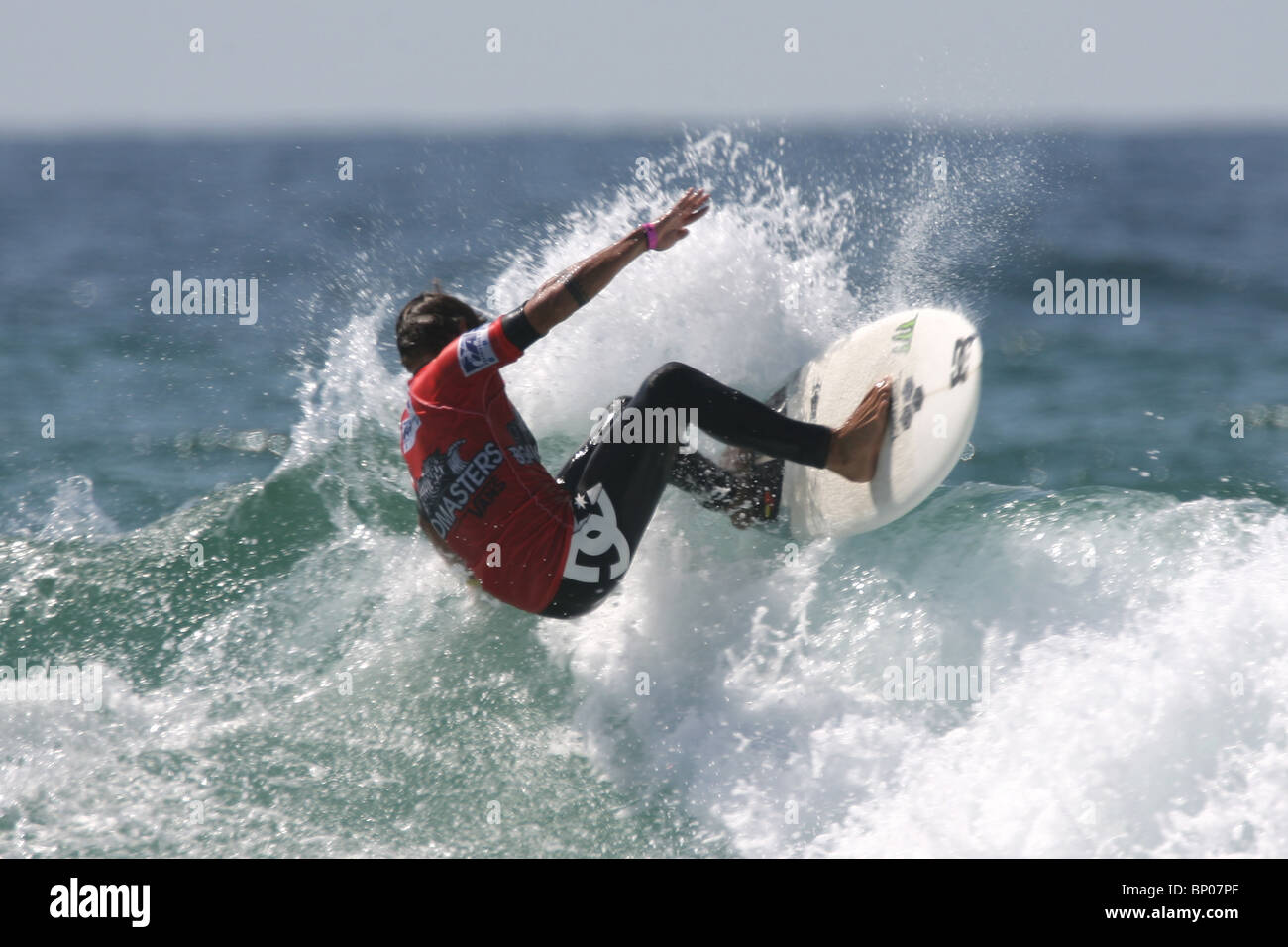 Frenchman Marc Lacomare who won the Relenless Boardmasters surfing competition, Newquay, Cornwall, August 8th. Stock Photo