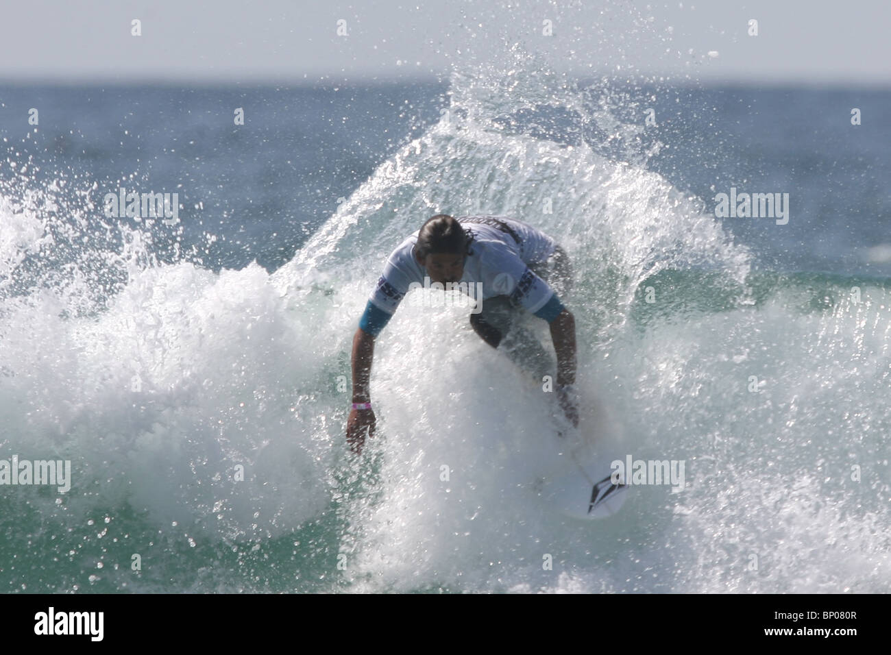 New Zealander, Jay Quinn, runner up at the  Relenless Boardmasters surfing competition, Newquay, Cornwall, August 8th. Stock Photo