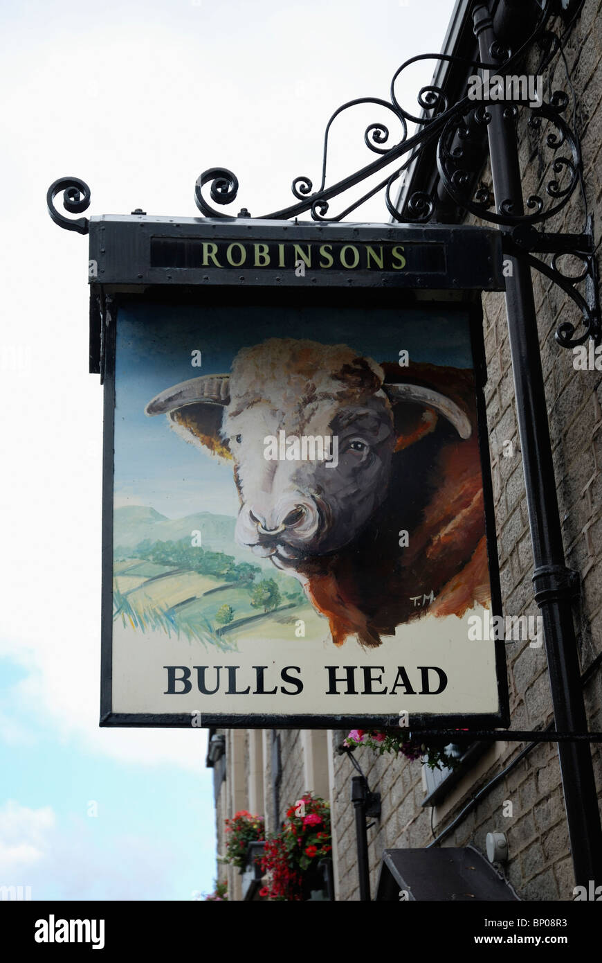 Bulls head pub sign castleton Derbyshire Stock Photo