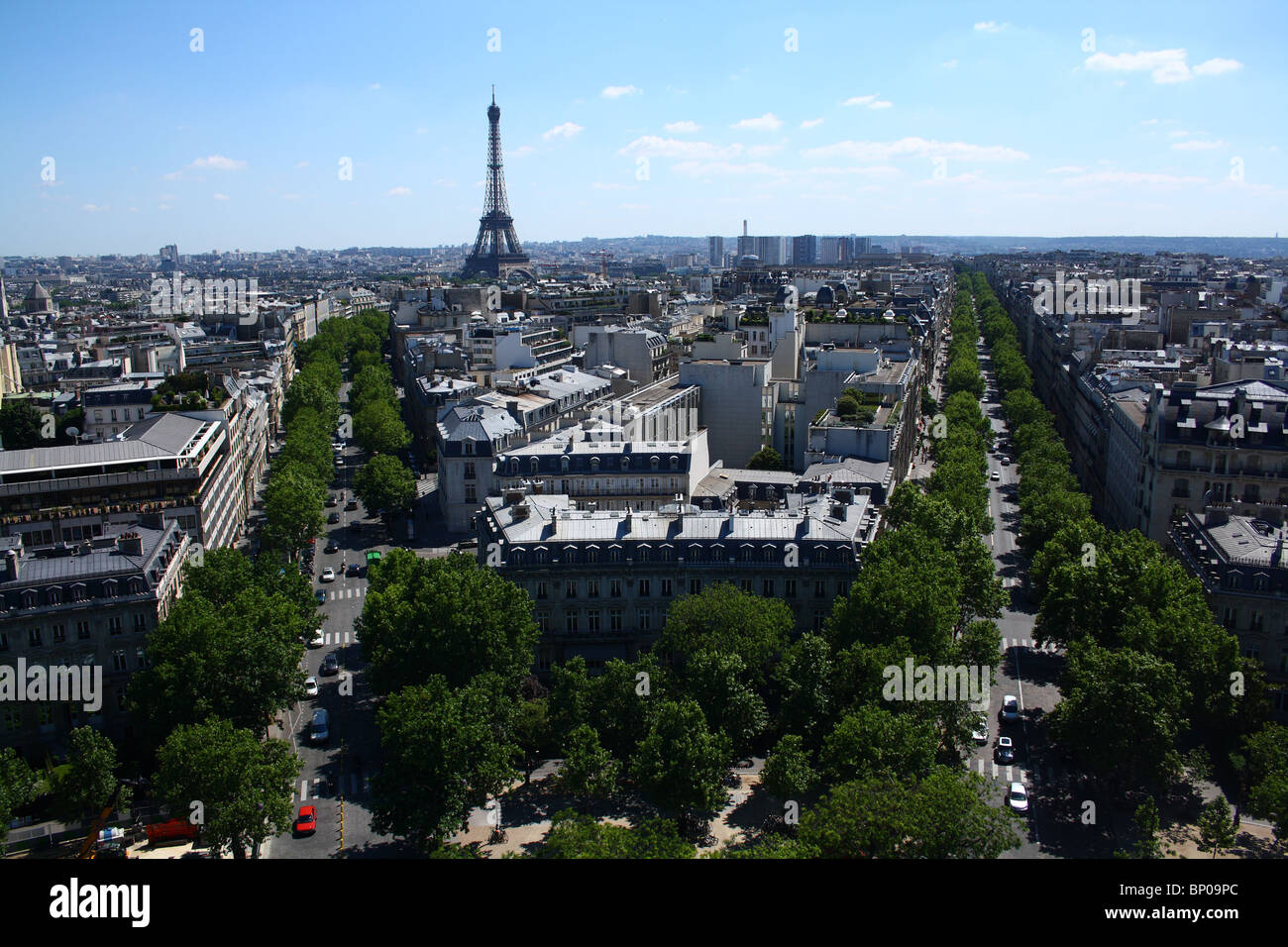 A view of Paris from L'Arc de Triomphe. Stock Photo