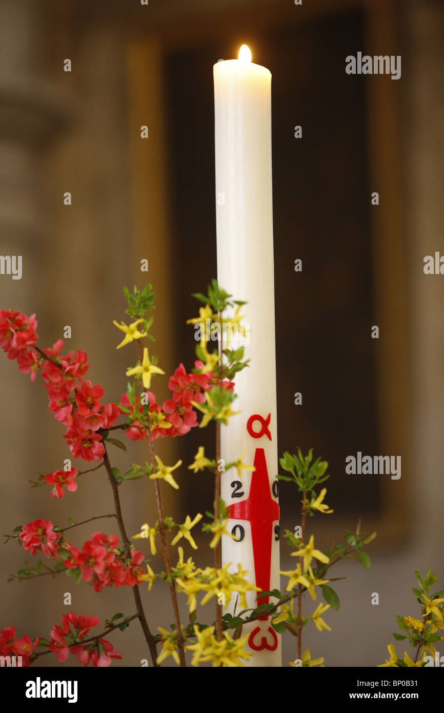 France, Toucy, Easter candle in a Paris catholic church Stock Photo