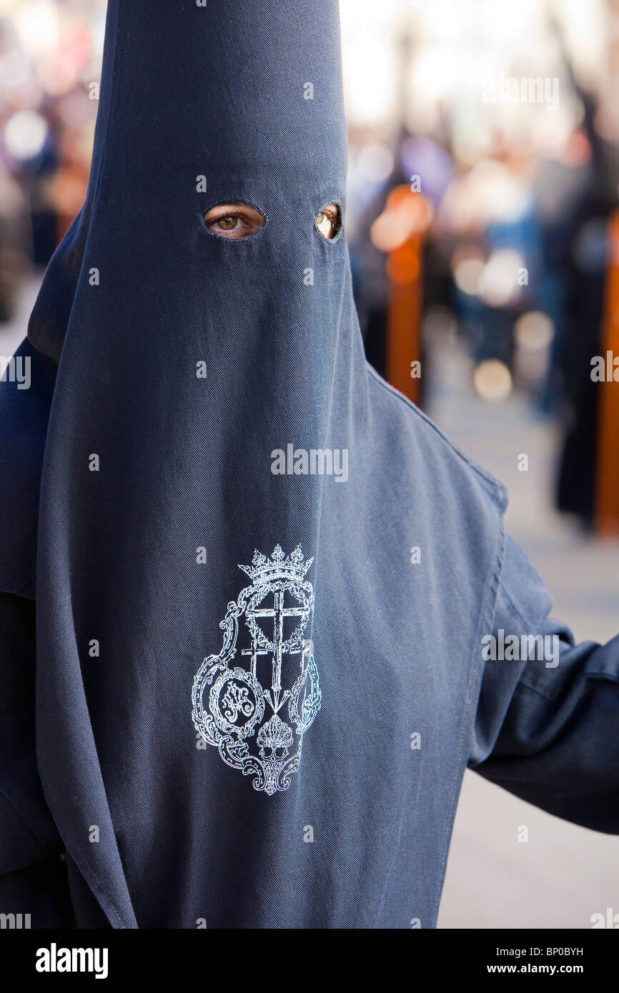 Penitents wearing hooded robes during Semana Santa, (Holy Week ...
