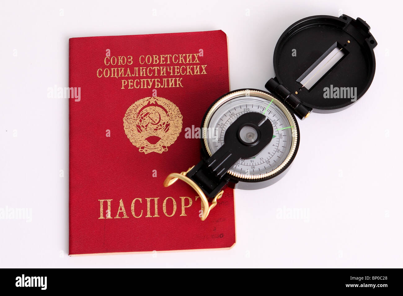 Old Soviet Union Passport with Compass Stock Photo
