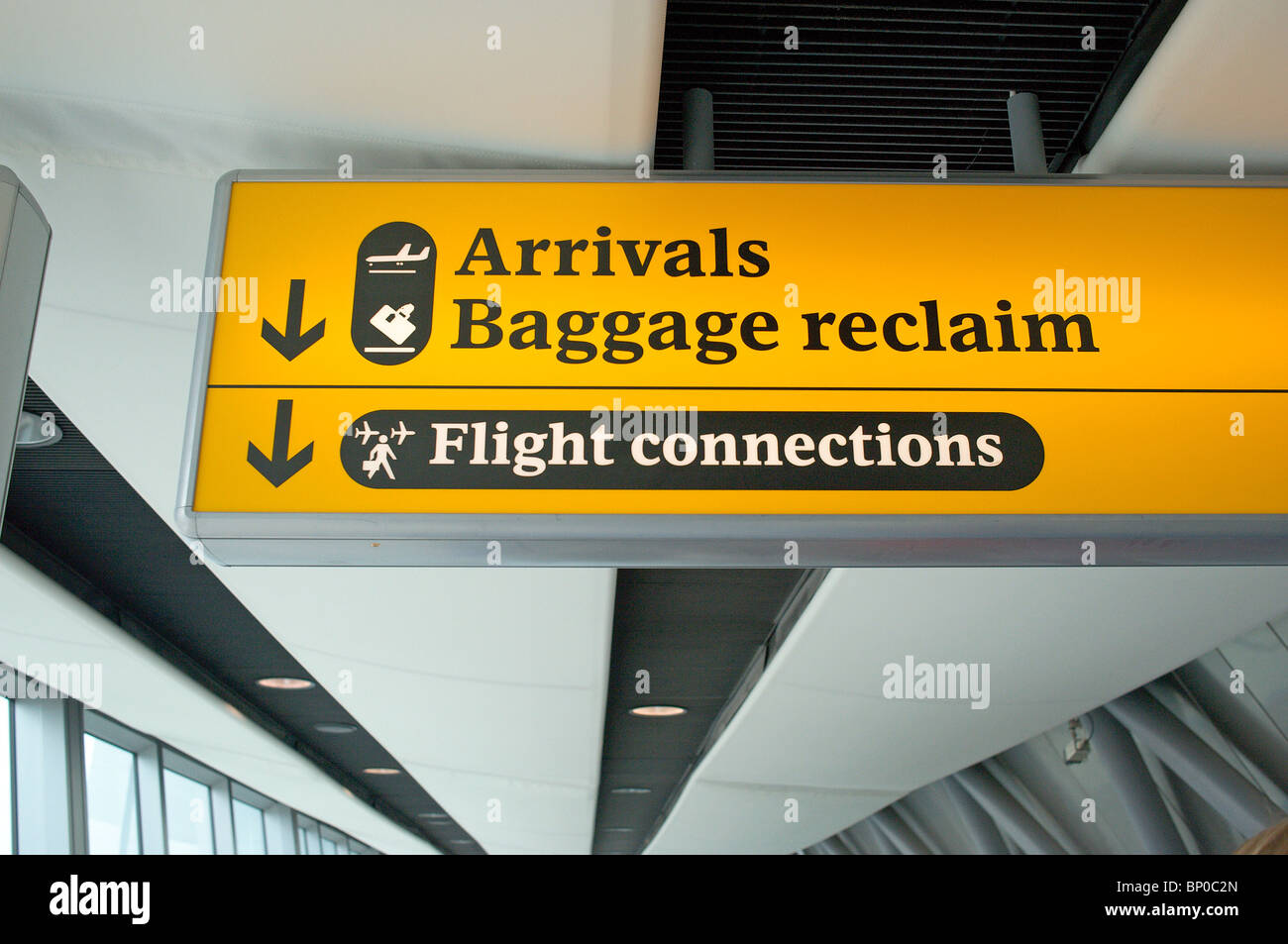 Gatwick airport Arrivals and baggage reclaim sign Stock Photo