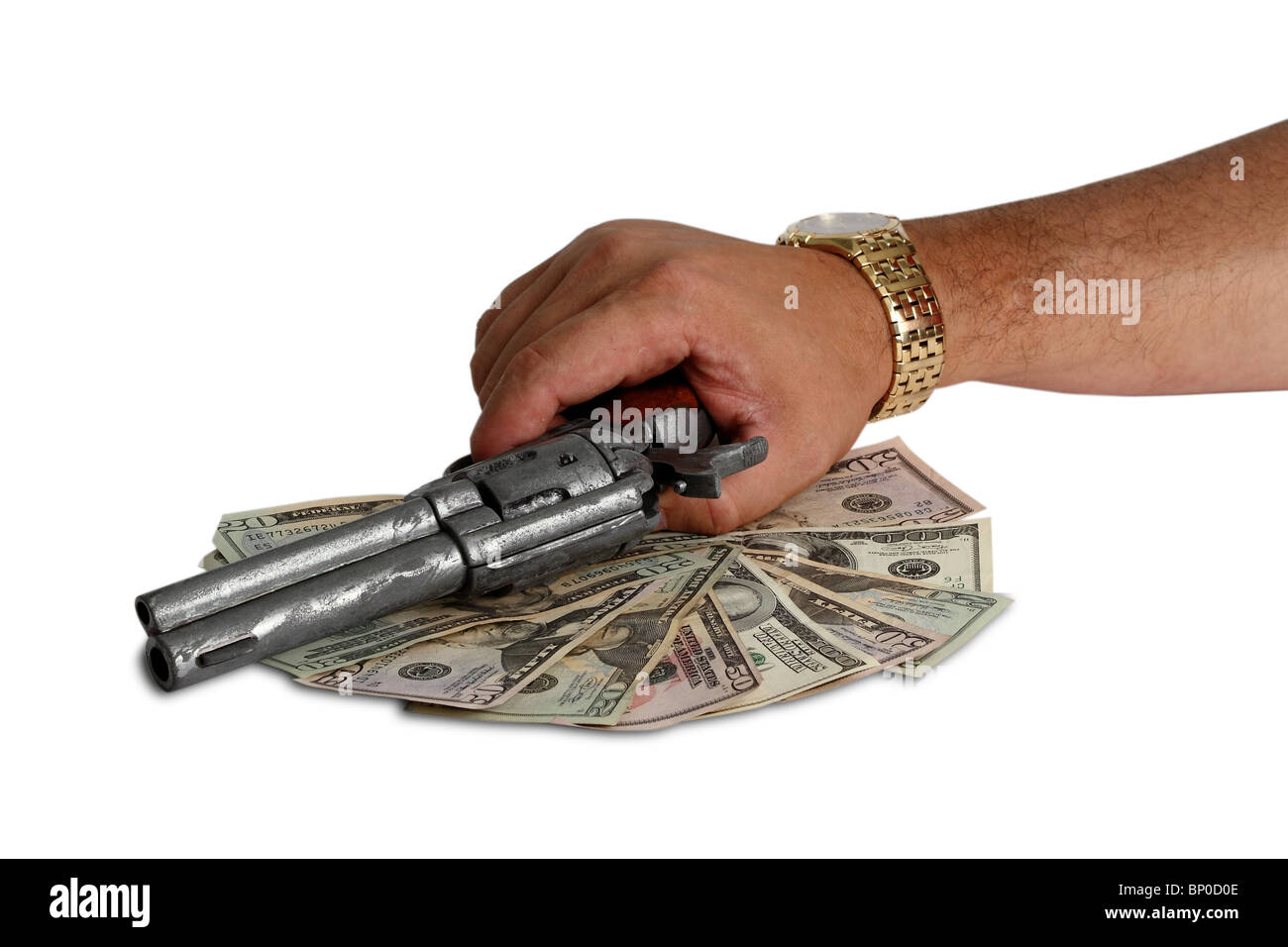 Business for couple of dollars with gun Stock Photo