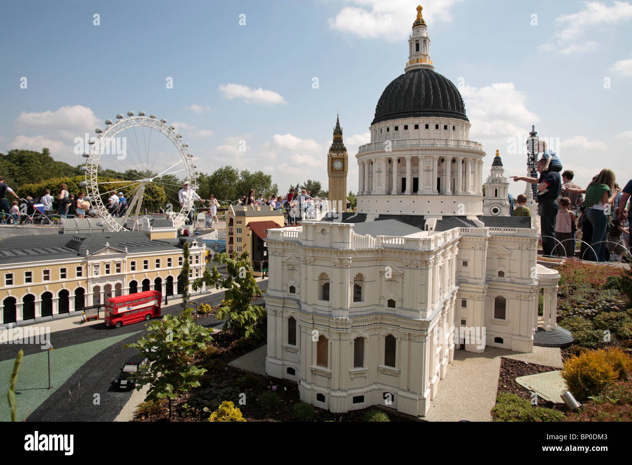 England, Berkshire, Windsor. Details of London at Legoland showing St Paul's Cathedral, Big Ben and the London Eye. Stock Photo