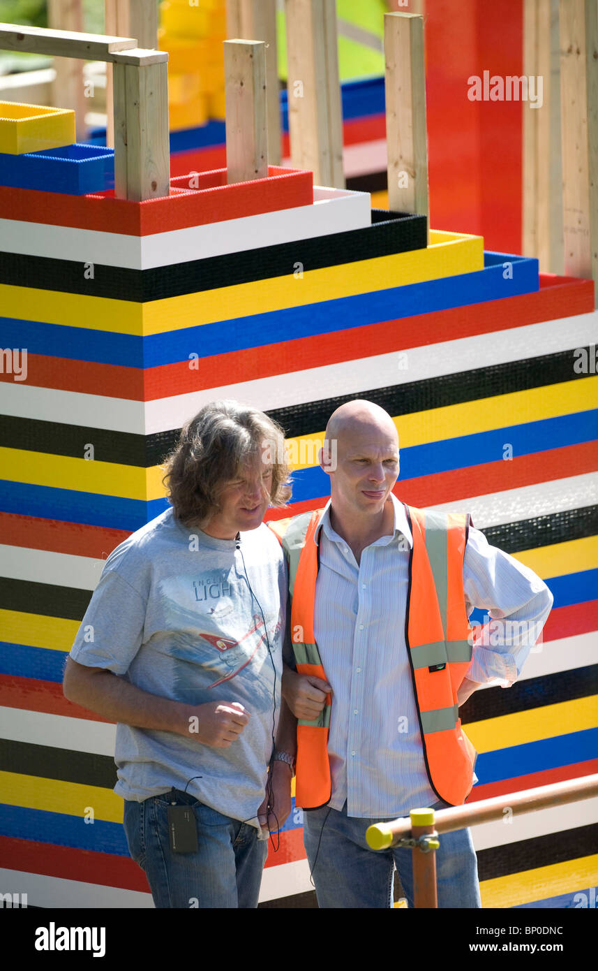 Television presenter James May builds a life size Lego house. Picture by James Boardman. Stock Photo