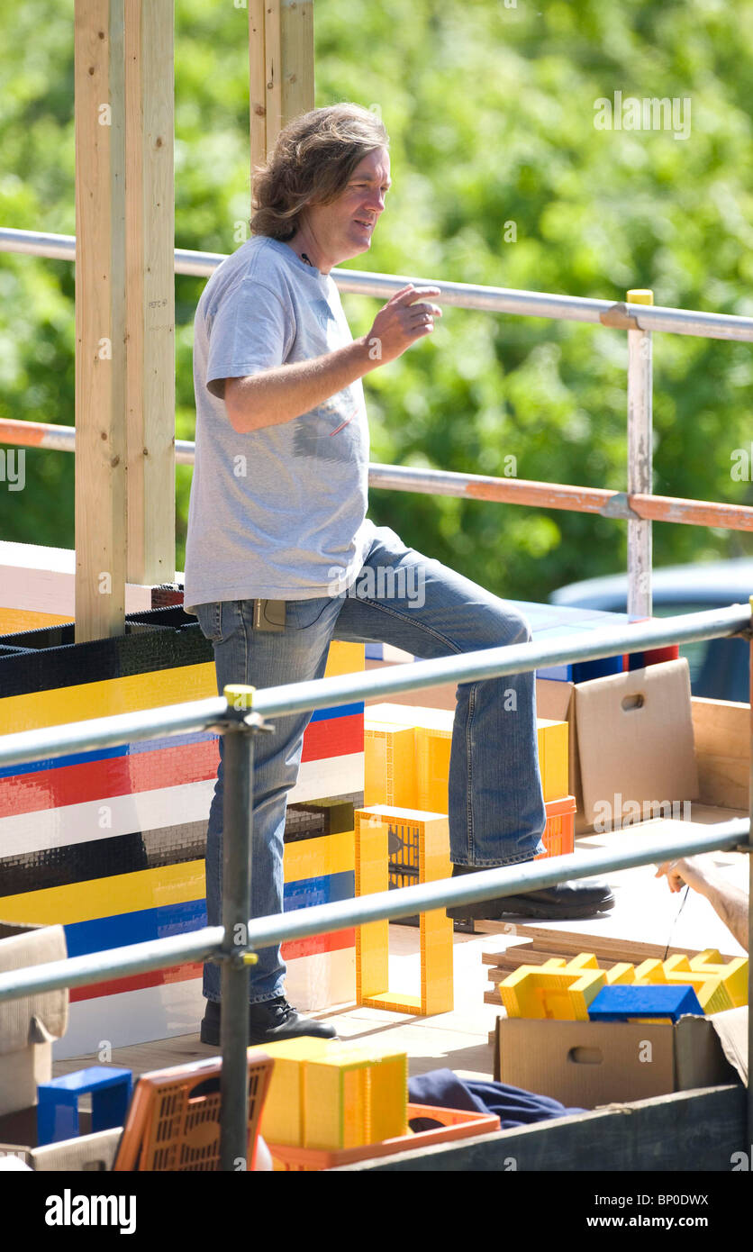 Television presenter James May builds a life size Lego house. Picture by James Boardman. Stock Photo