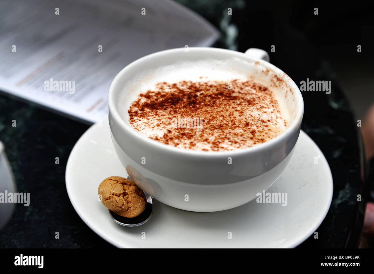 Steaming Hot Cup of Cappucino Stock Photo