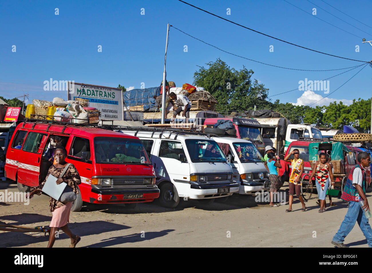 Taxi-brousse (bush taxi) station in Toliara / Toliary / Tulear, Atsimo Andrefana, south-west Madagascar Stock Photo