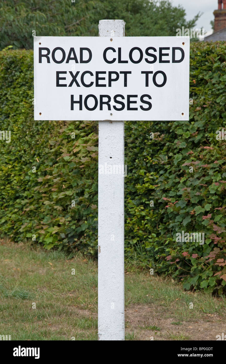 Sign showing road closed except to horses Newmarket Stock Photo Alamy