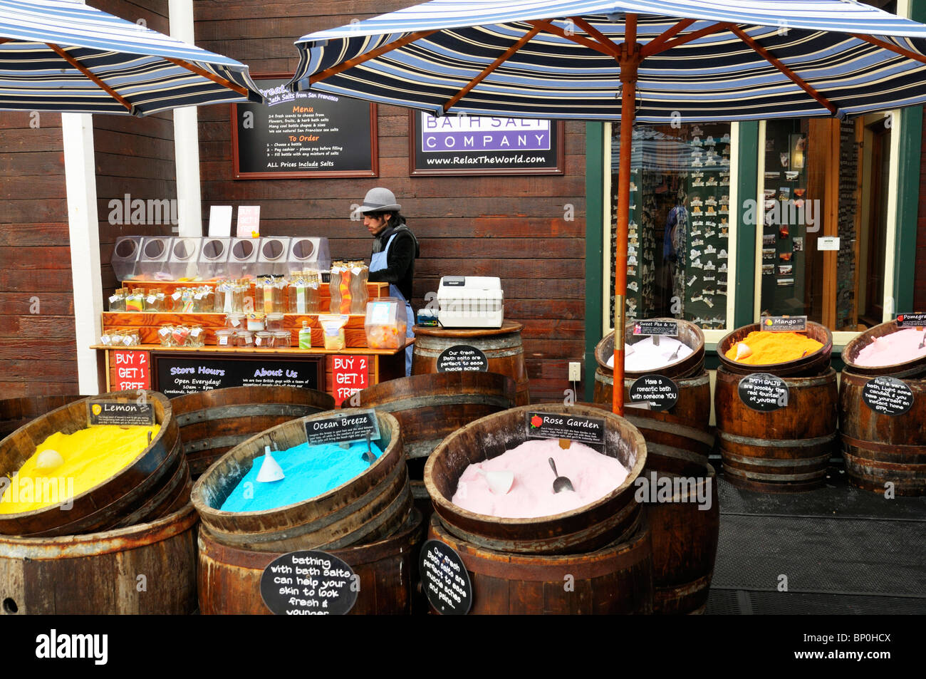 The Bath Salt Company shopping stand, San Francisco, California Stock