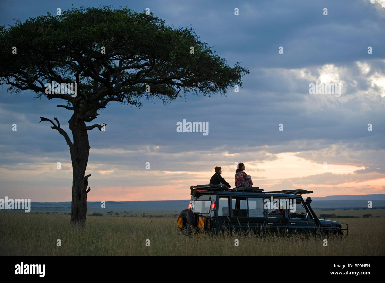 Kenya, Masai Mara. A stop for a break during a game drive in the Mara. Stock Photo