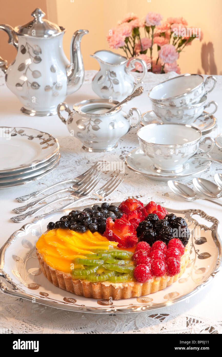 Fresh Fruit Torte at High Tea Stock Photo