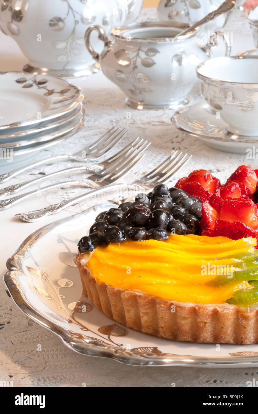 Fresh Fruit Torte at High Tea Stock Photo
