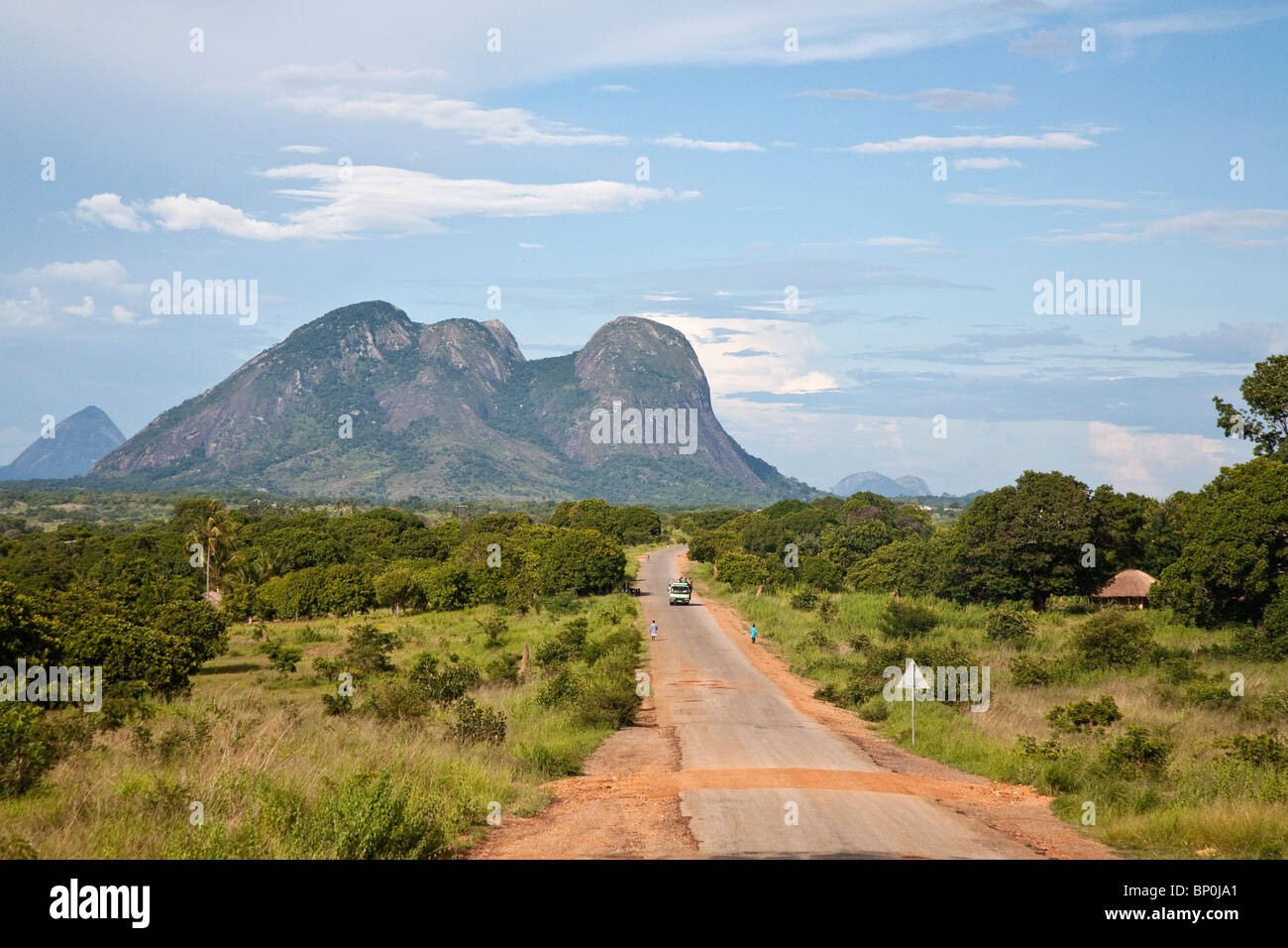 Mozambique, near Nampula. The long, pot-holed road towards Nampula. Stock Photo