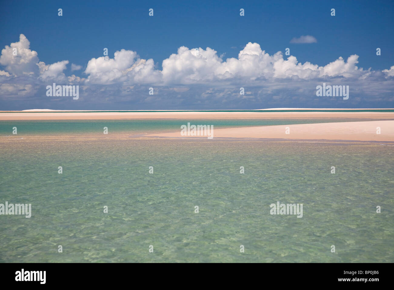 Mozambique, Bazaruto Archipelago. Crystal waters and shallow sandbars off Benguerra Island. Stock Photo