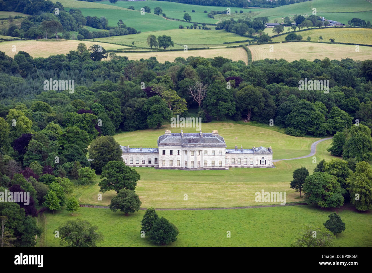 Northern Ireland, Fermanagh, Enniskillen. Aerial view of Castle Coole, a late C18th neo-classical Georgian mansion. Stock Photo