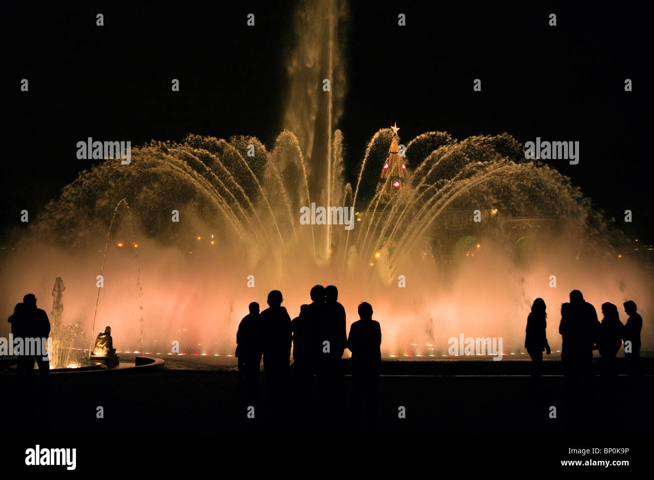 Peru. The fountains and water features of Lima’s magical Water Park are well worth a visit at night. Stock Photo