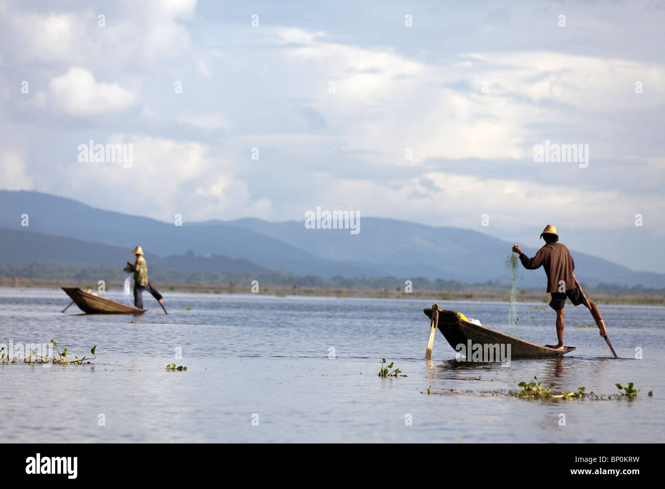 fishermen on Inle Lake, Myanmar Stock Photo
