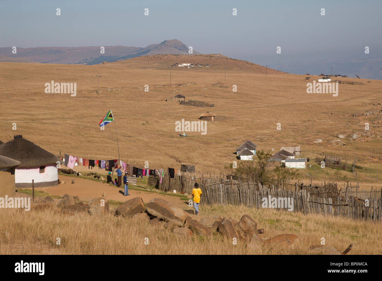Zulu Homestead near Isandlwana, South Africa Stock Photo