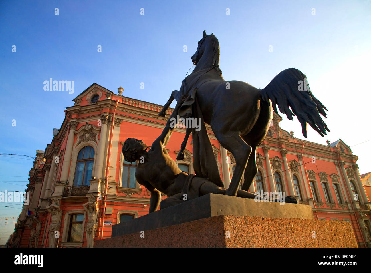 Russia, St. Petersburg; One of the four horse sculptures on the Anitchikov Most on Nevski Prospekt Stock Photo