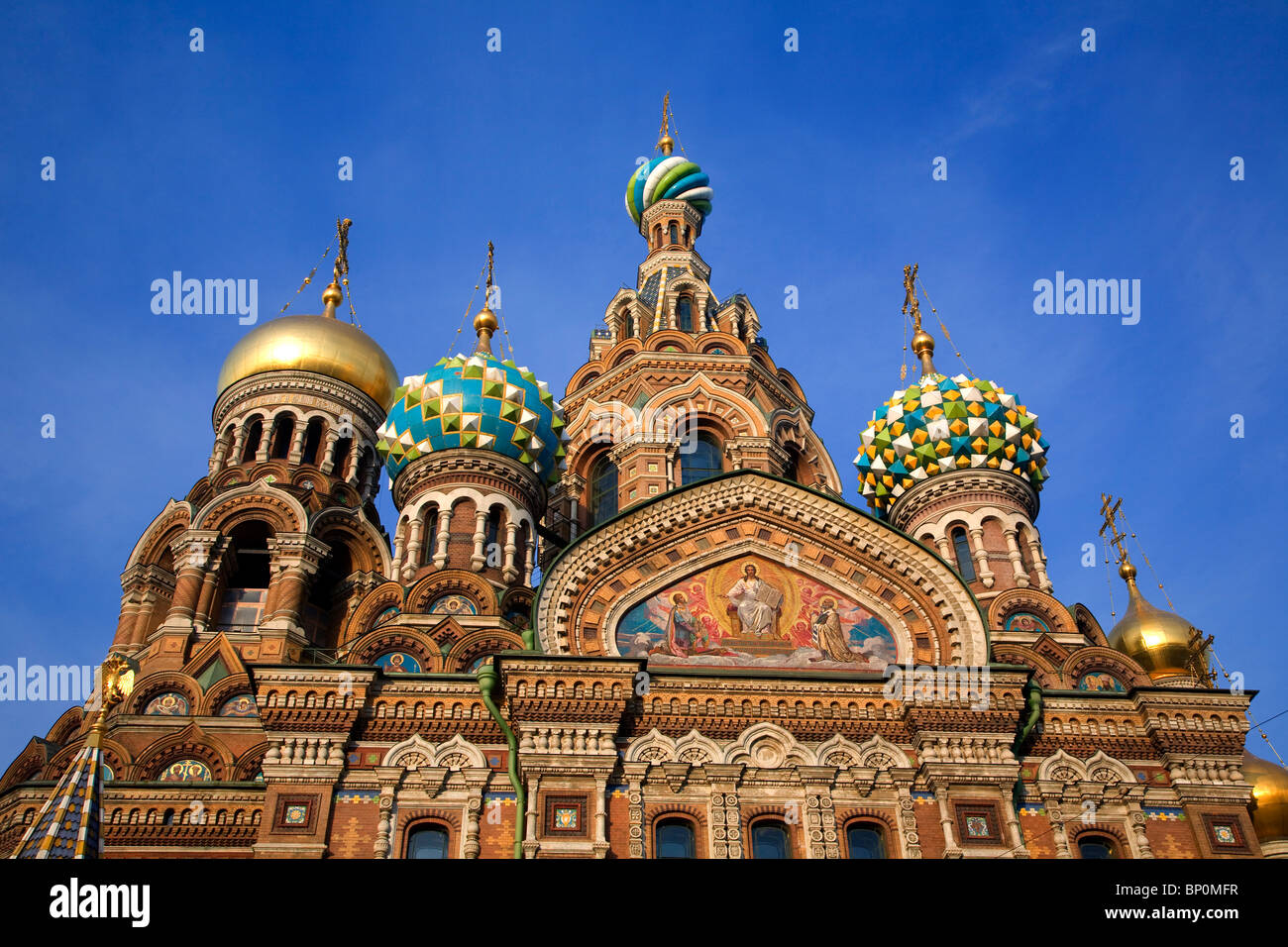 Russia, St. Petersburg; The restored Church of Christ the Saviour, also known as Church on Spilled Blood Stock Photo