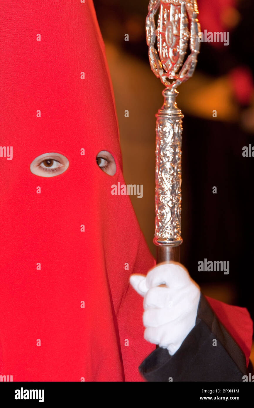 Penitents wearing hooded robes during Semana Santa, (Holy Week ...