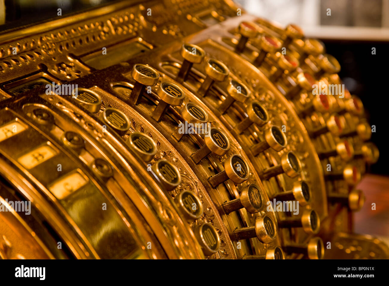 Old cash register inside a modernist coffee shop, El Piraigua in Barcelona, Spain Stock Photo
