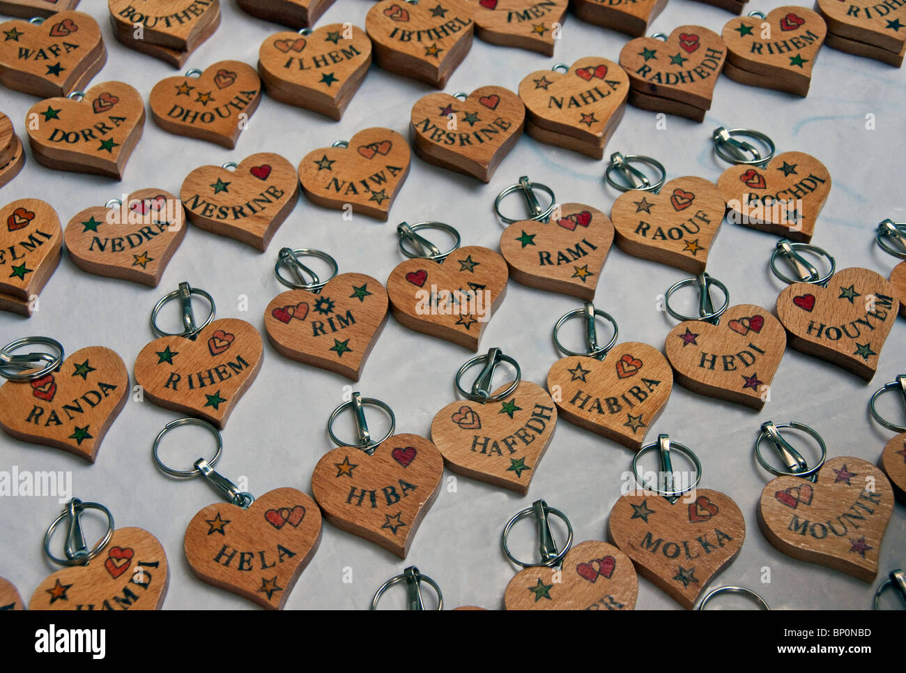 Key chains with Arabic names in Tunis Medina Stock Photo