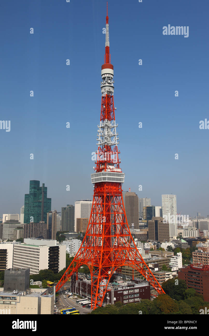 Tokyo tower, cloudless day with blue sky Stock Photo