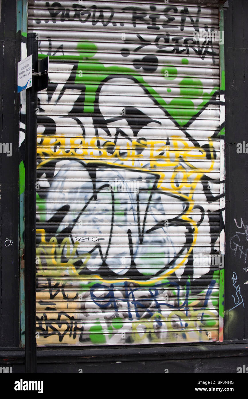 Graffiti on walls in London's Shoreditch area Stock Photo
