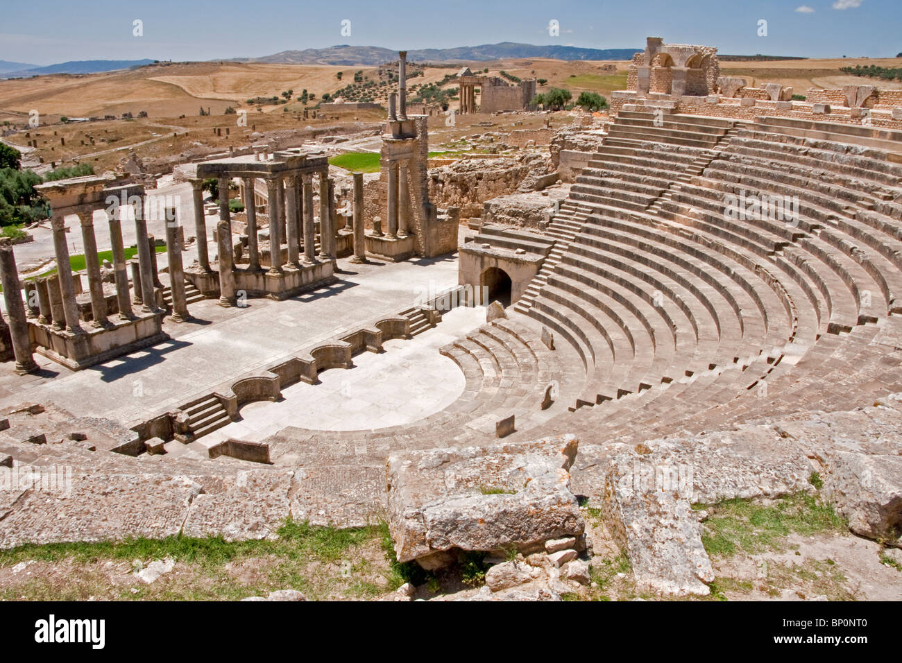 Theater at Roman ruin of Dougga, best preserved in Tunisia and UNESCO