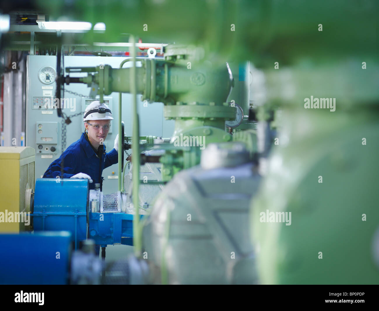 Engineer in Turbine Hall Stock Photo