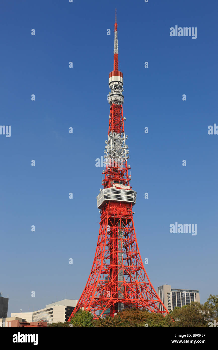 Tokyo tower, cloudless day with blue sky Stock Photo