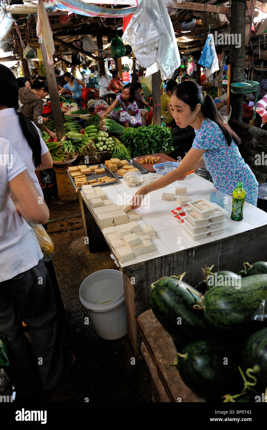 Woman selling fresh tofu, Cho Vung Tau (Vung Tau Market), Vung Tau, Vietnam Stock Photo