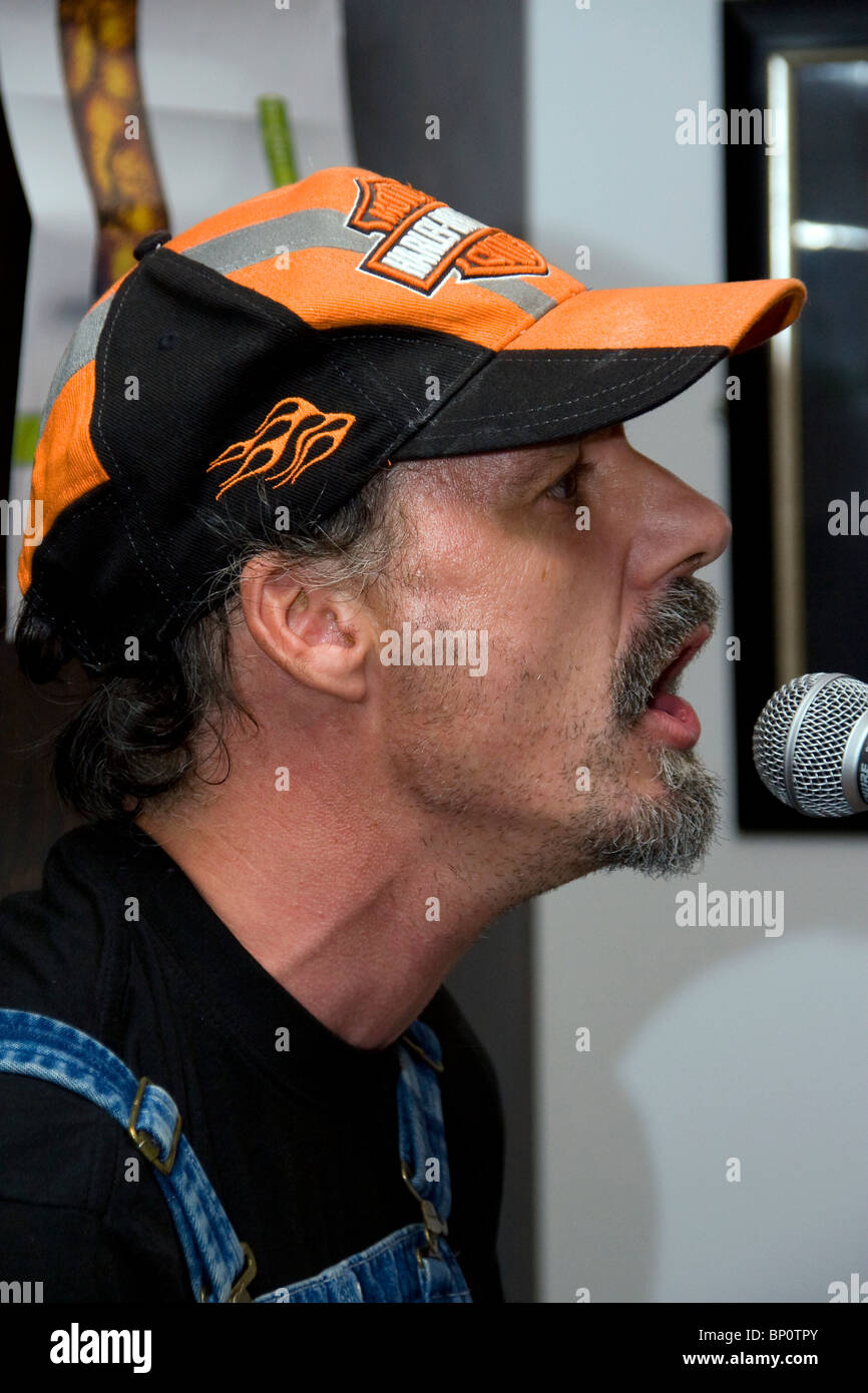 Closeup of Nikolaj Andersen singing the Blues at the Abode Bar in Dundee,UK Stock Photo