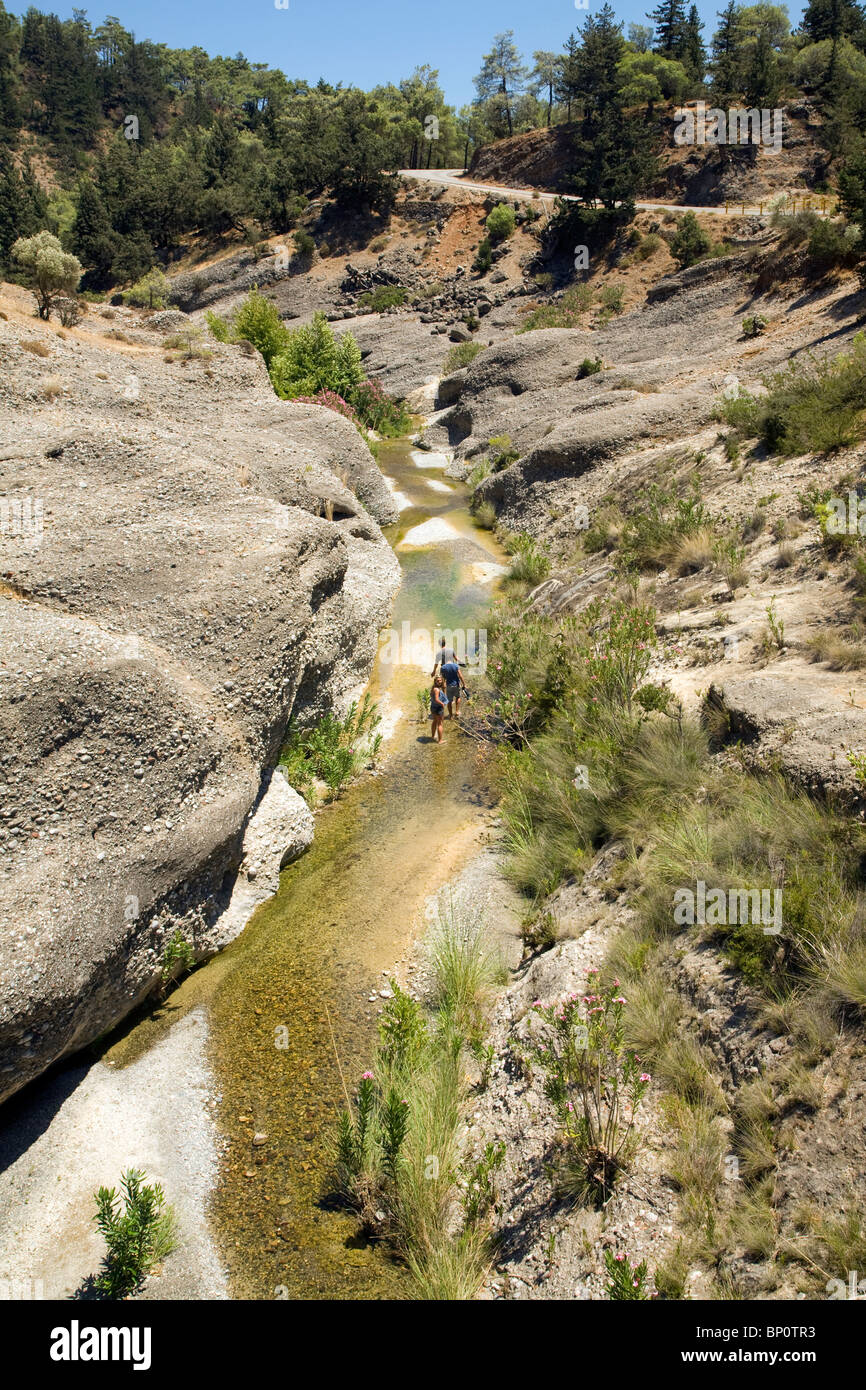 River vertical erosion through conglomerate rock beds, Rhodes, Greece
