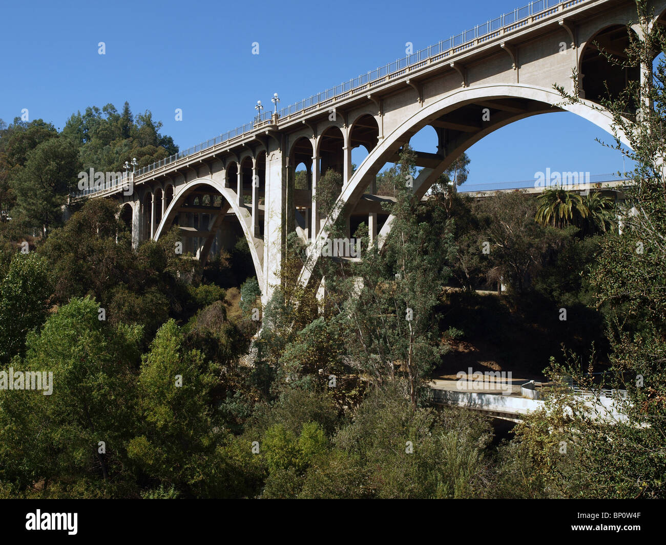Historic Colorado Boulevard bridge in Pasadena California. Stock Photo