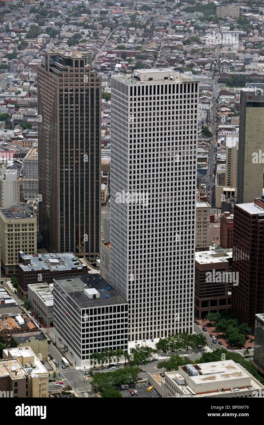 aerial view above Capital One tower Intercontinental Hotel New Orleans Louisiana Stock Photo