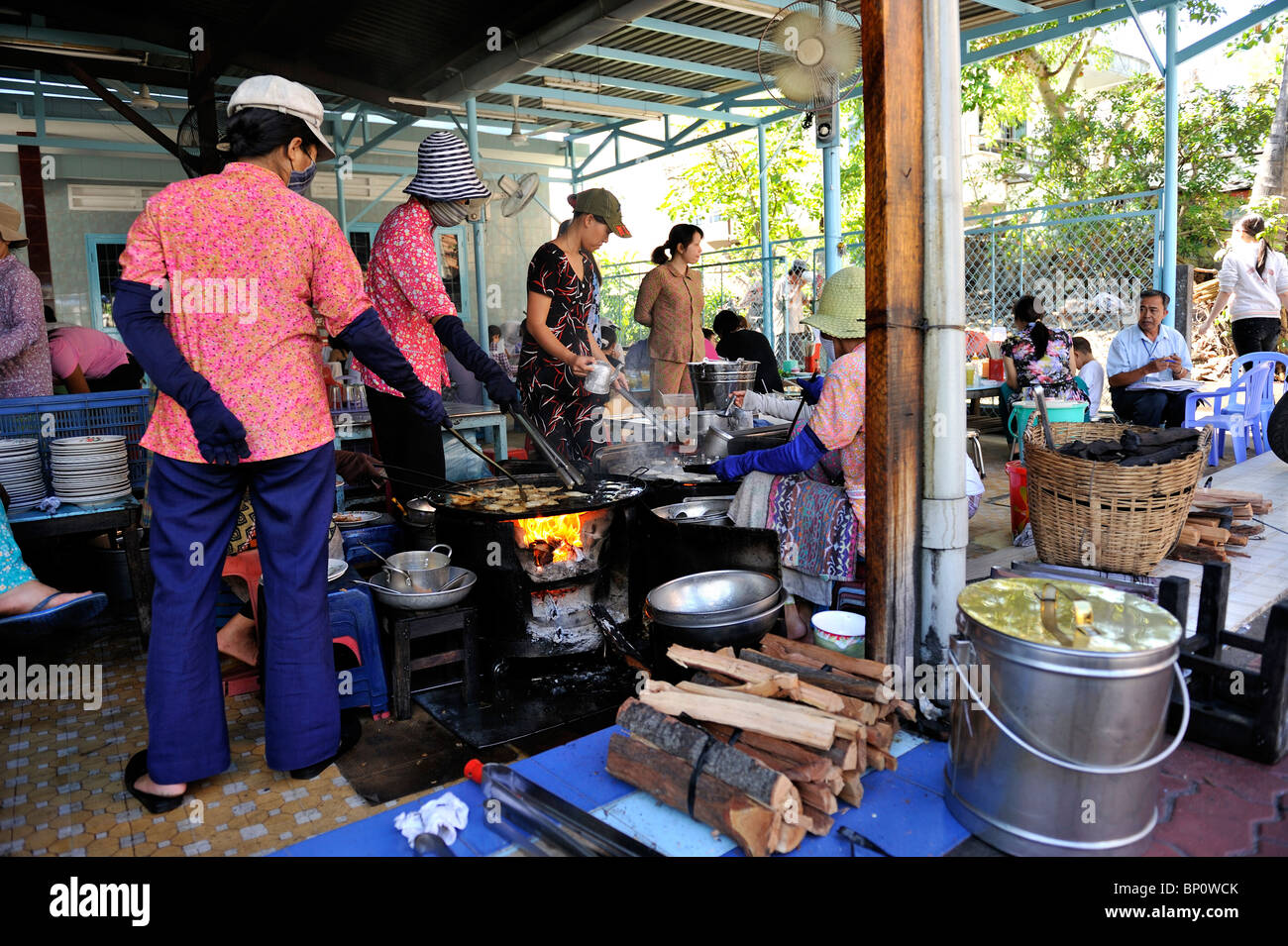 Woodburning stoves set up in an openair restaurant, to make the ever