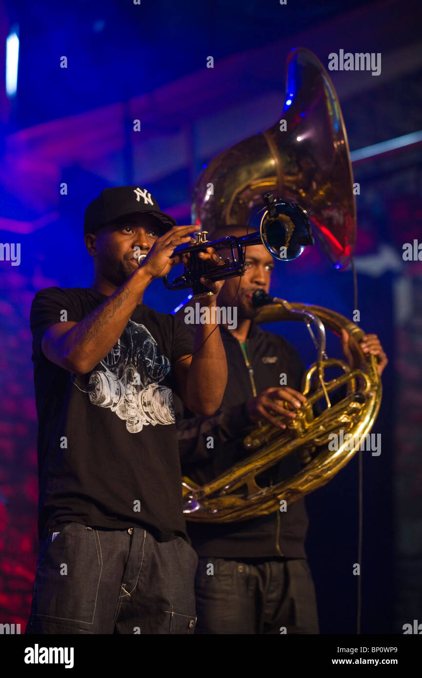 Hypnotic Brass Ensemble jazz band featuring eight brothers from Chicago playing at Brecon Jazz